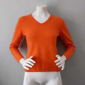 Geneva Pumpkin Orange Cashmere V Neck Sweater PS